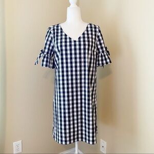 J. Crew Tie Ruffle Sleeve Gingham Check Dress - S